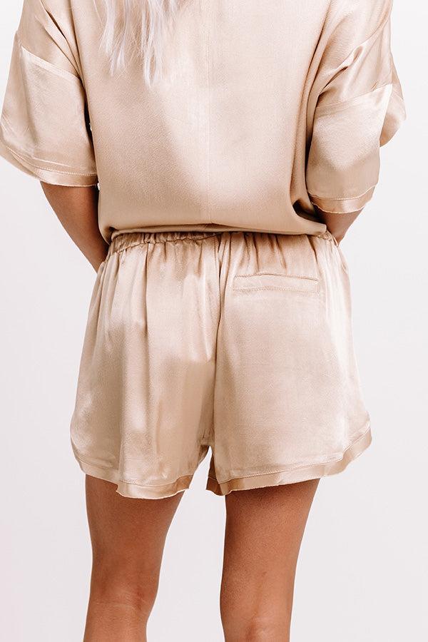 Slip Into Sweetness Satin Shorts in Beige Product Image