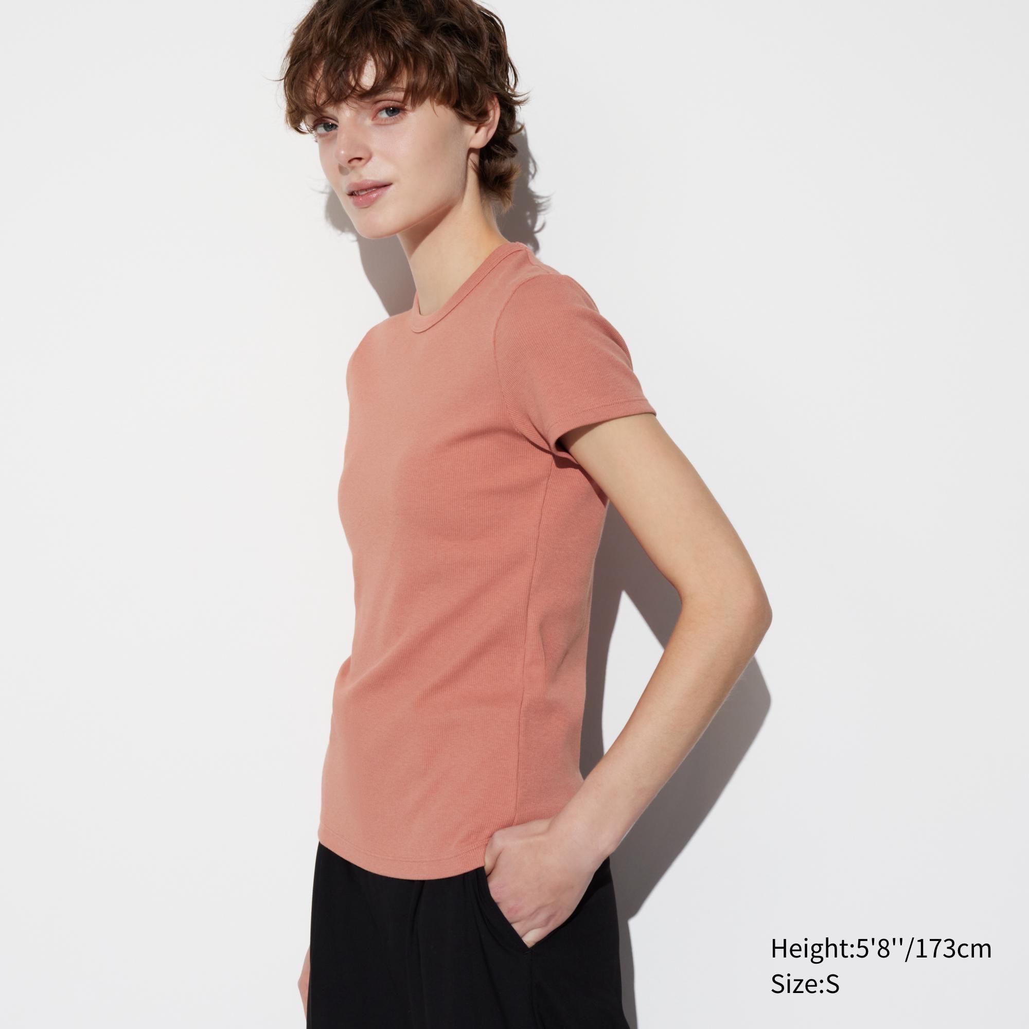 Womens Soft Ribbed Crew Neck Short-Sleeve T-Shirt Orange 2XS UNIQLO US Product Image