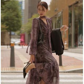 Floral Chiffon Long Dress with Scarf Product Image