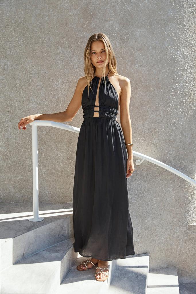 Happy Hour Halter Maxi Dress Black Product Image