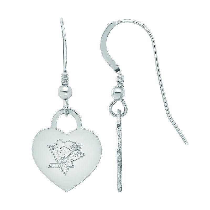 LogoArt Sterling Silver Pittsburgh Penguins Heart Drop Earrings, Womens Product Image