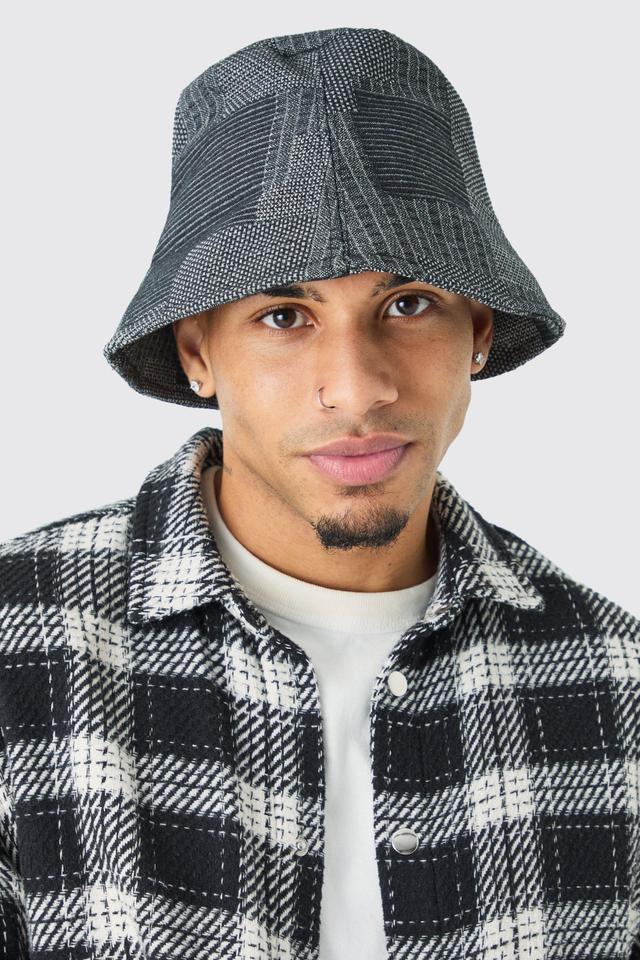 Denim Patchwork Bucket Hat | boohooMAN USA Product Image