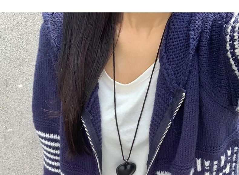 Striped Hooded Zip Cardigan Product Image