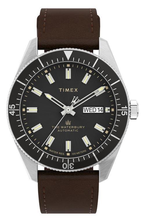 Timex Waterbury Automatic Leather Strap Watch, 40mm Product Image