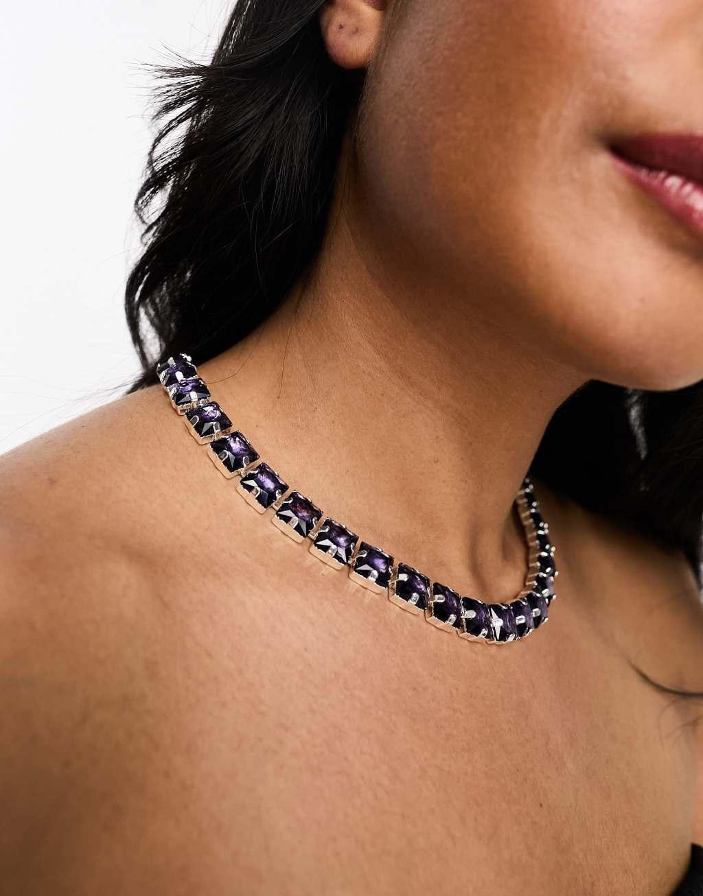 Image Gang tennis chain necklace with violet cubic zirconia Product Image