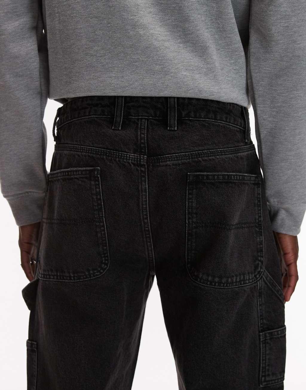 Topman straight carpenter jeans in washed black Product Image