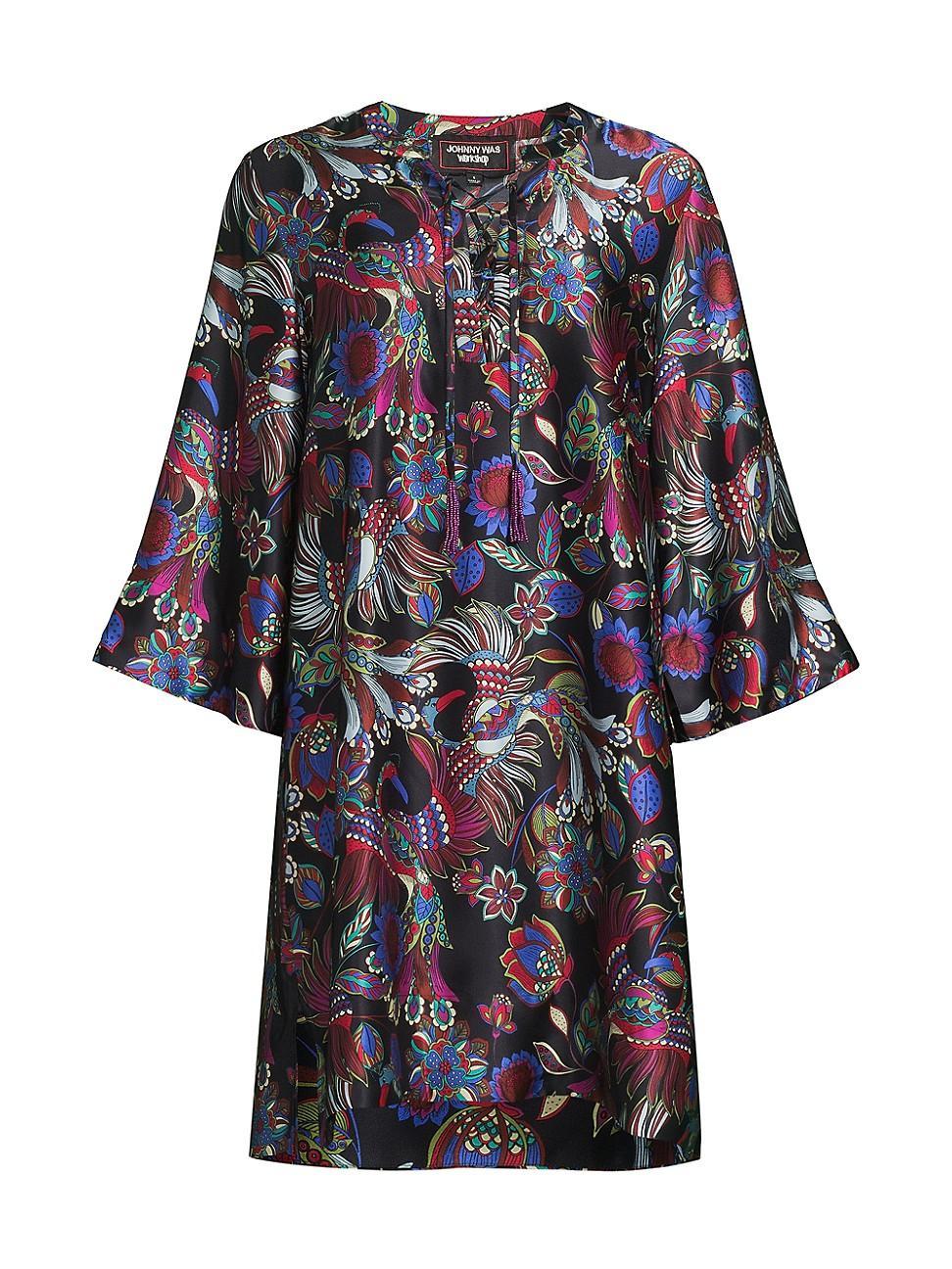 Womens Avya Floral Silk Kimono-Style Dress Product Image