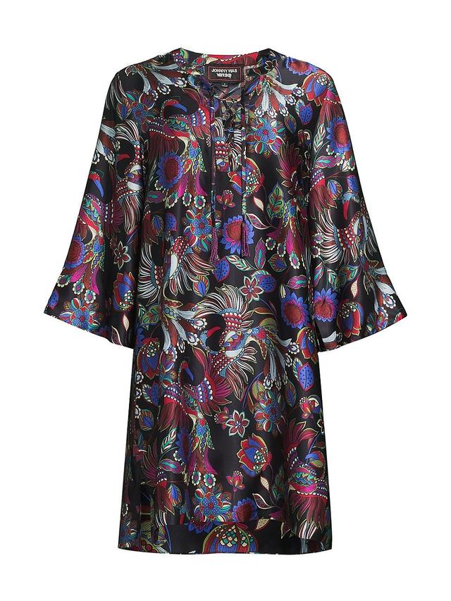 Womens Avya Floral Silk Kimono-Style Dress Product Image