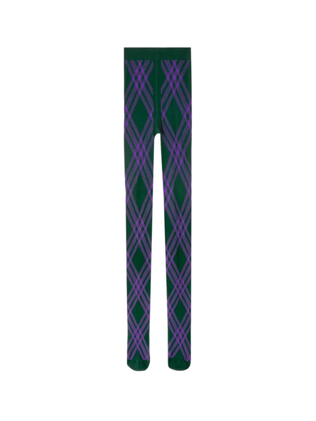 BURBERRY Check Stretch Wool Tights In Purple Product Image