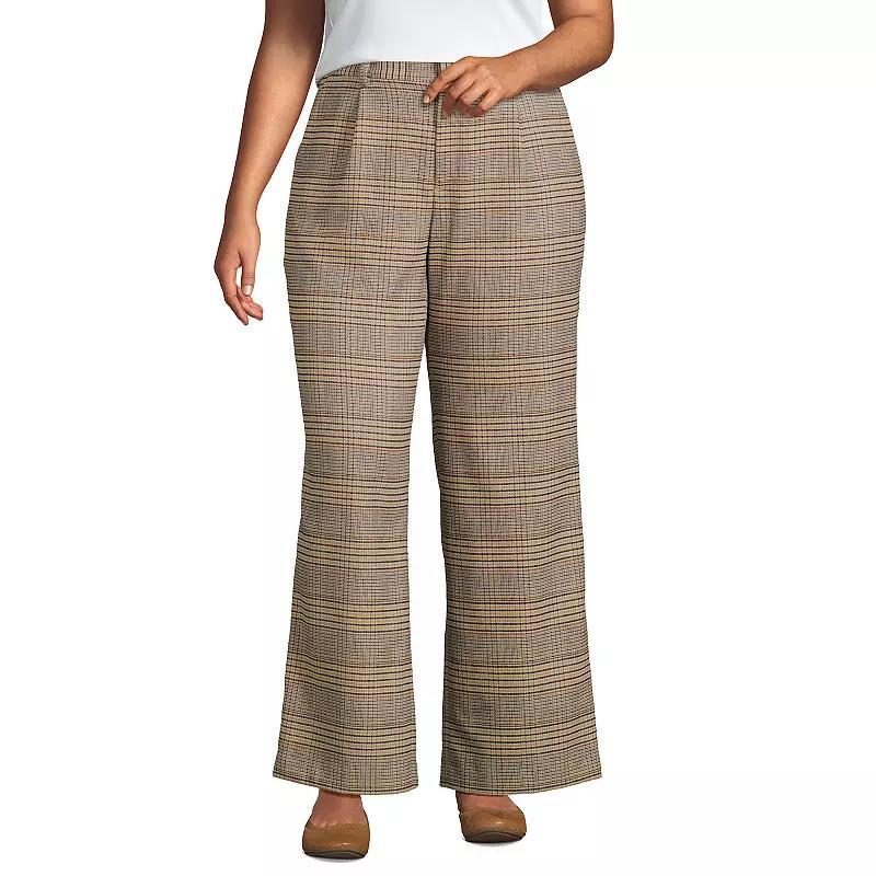 Plus Size Lands End Brushed Flannel High-Rise Pleated Wide Leg Pants, Womens Product Image