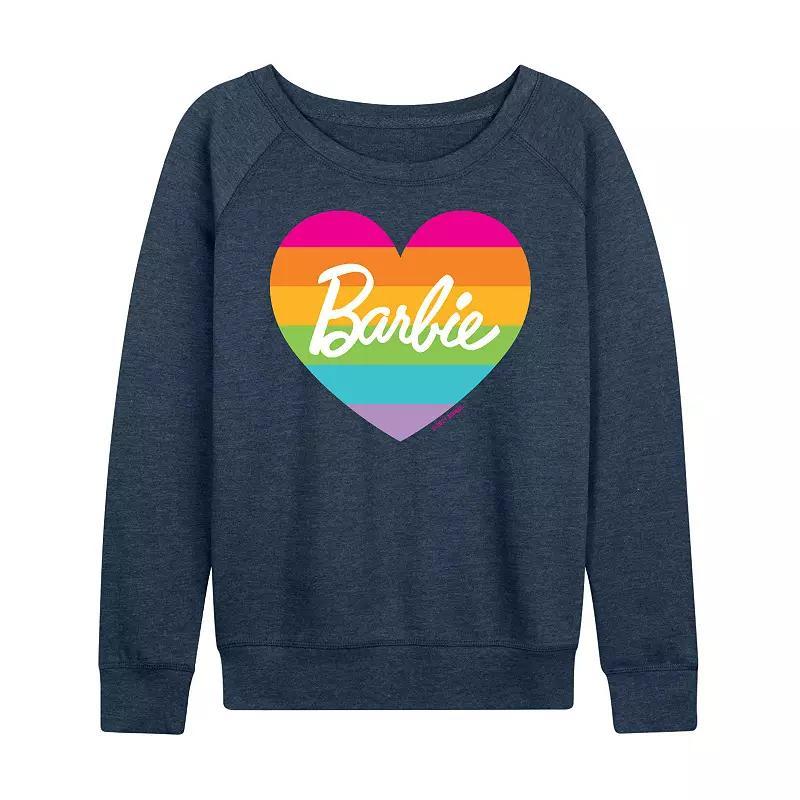 Womens Barbie Pride Rainbow Heart Lightweight French Terry Sweatshirt, Girls Heather Grey Product Image