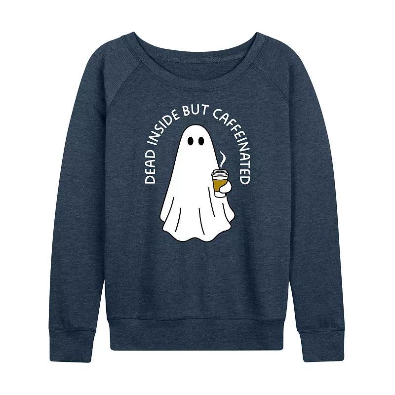 Womens Dead Inside But Caffeinated Ghost Pullover Grey Blue Product Image