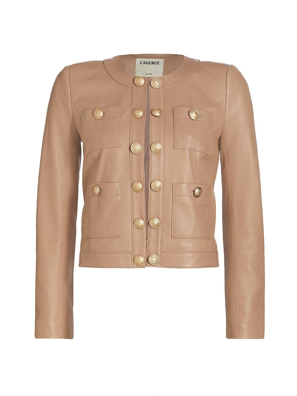 Womens Jayde Collarless Leather Jacket Product Image