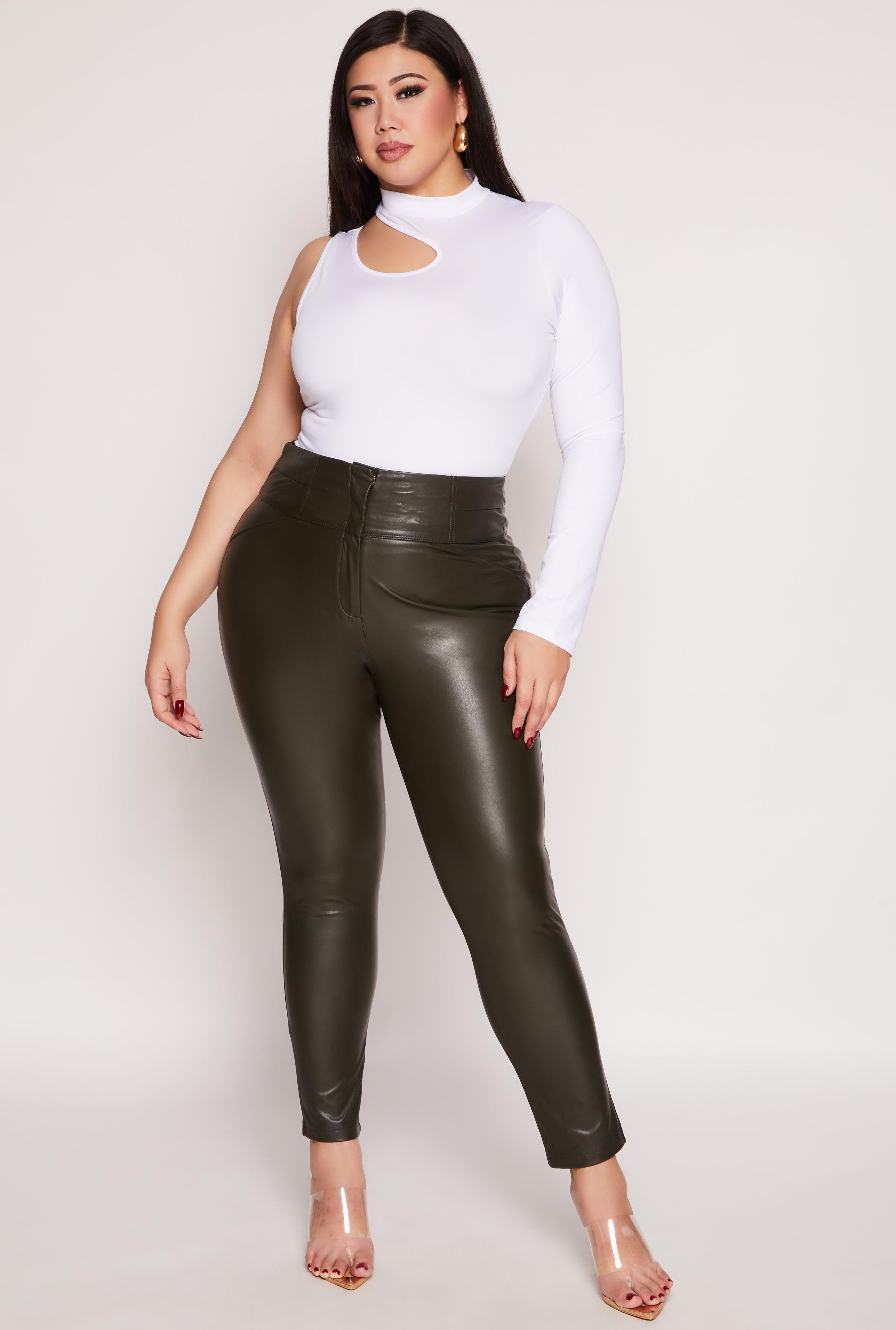 Womens Plus Size Faux Leather High Waist Pants Product Image