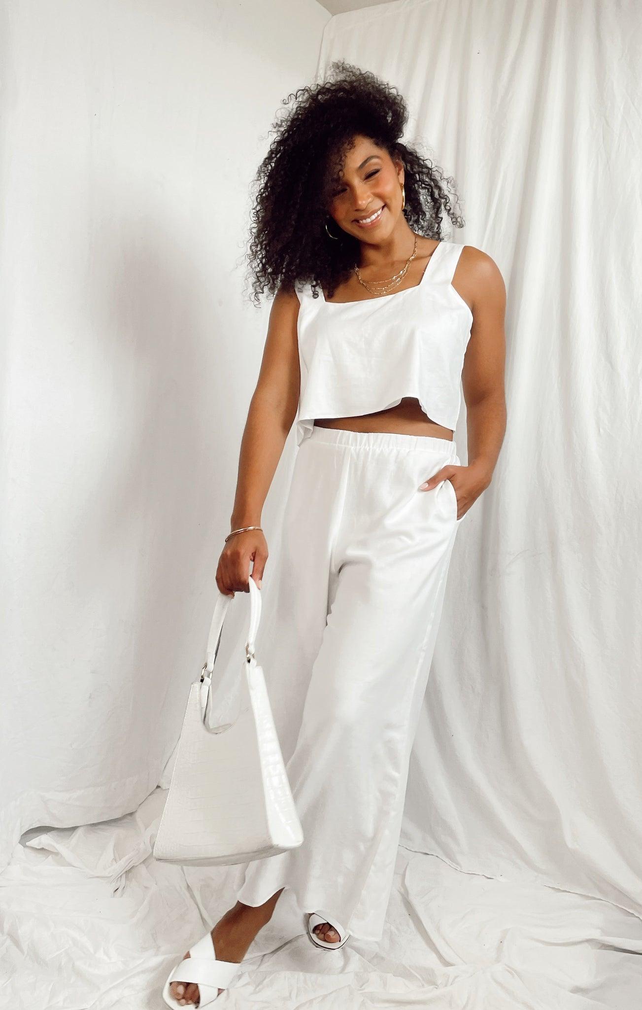 Tara Crop Top ~ White Linen Product Image