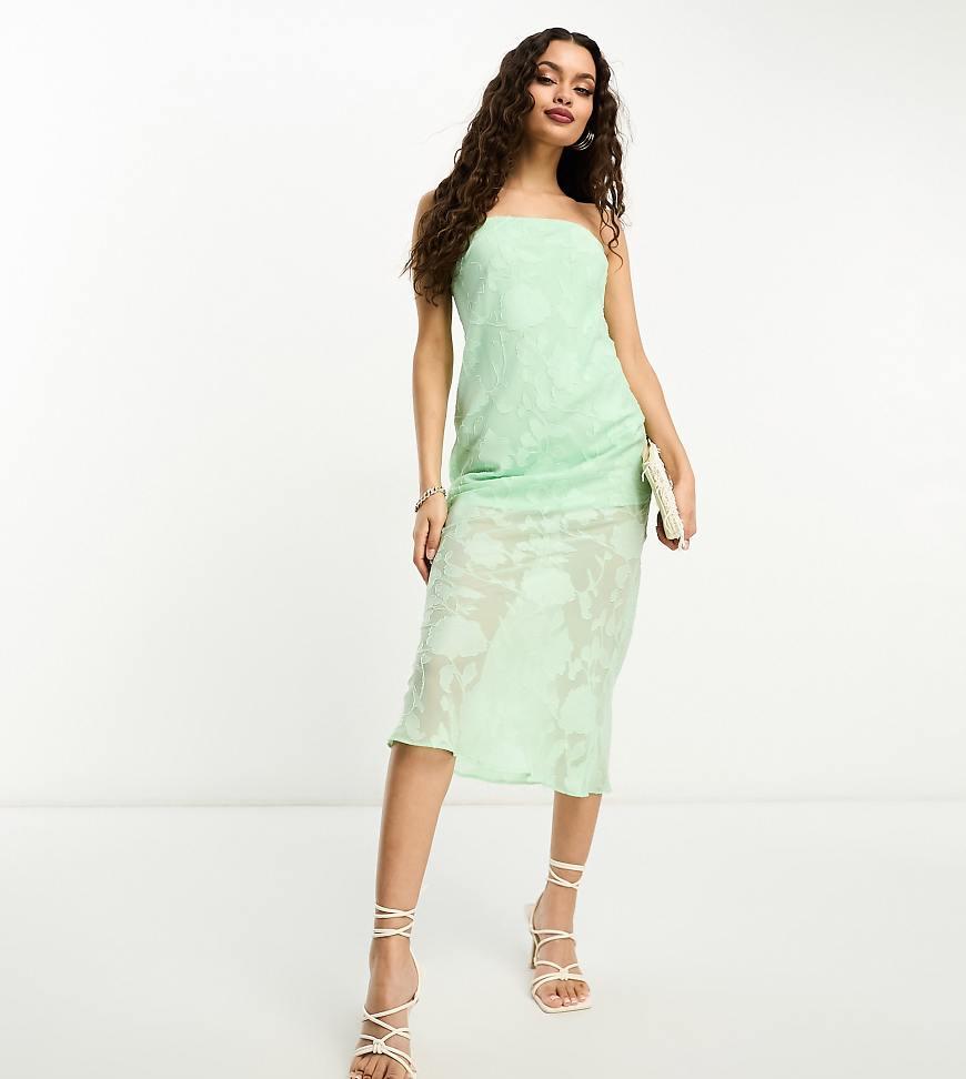 ASOS DESIGN Petite jacquard bandeau midi dress in sage Product Image