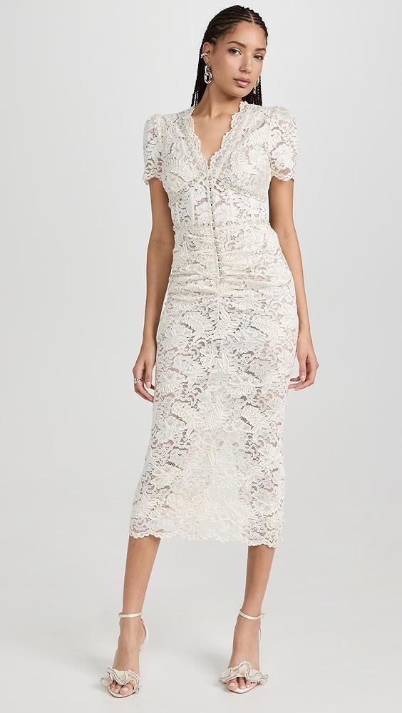 Self Portrait Cream Cord Lace V Neck Midi Dress | Shopbop Product Image