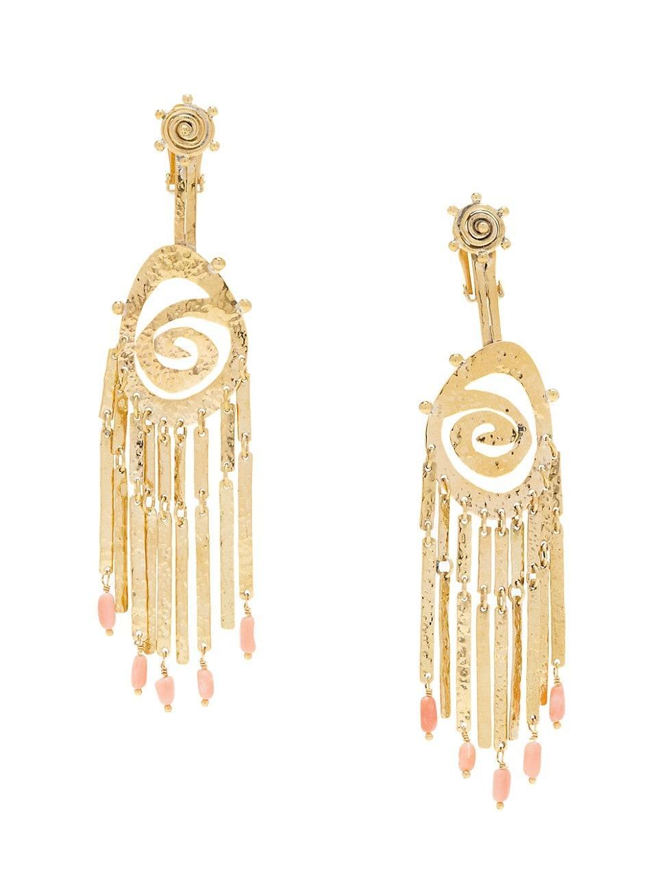 Womens Hammered Goldtone & Coral Spiral Drop Earrings Product Image