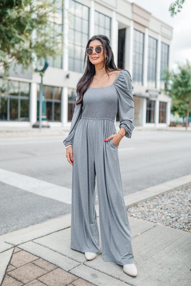 Deep In My Heart Heather Grey Knit Solid Jumpsuit FINAL SALE Product Image