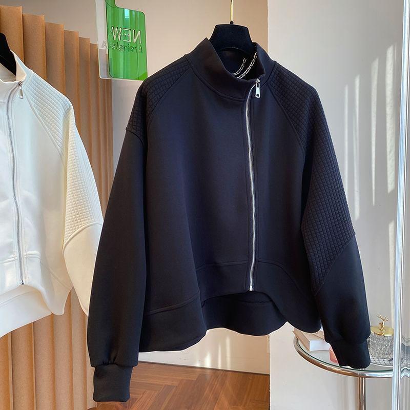 Drop-Shoulder Plain Zip Jacket Product Image