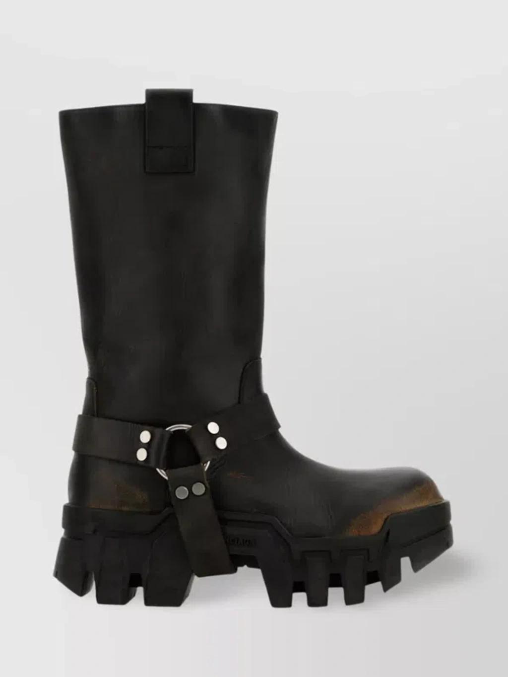 BALENCIAGA Leather Bulldozer Harness Ankle Boots In Black Product Image