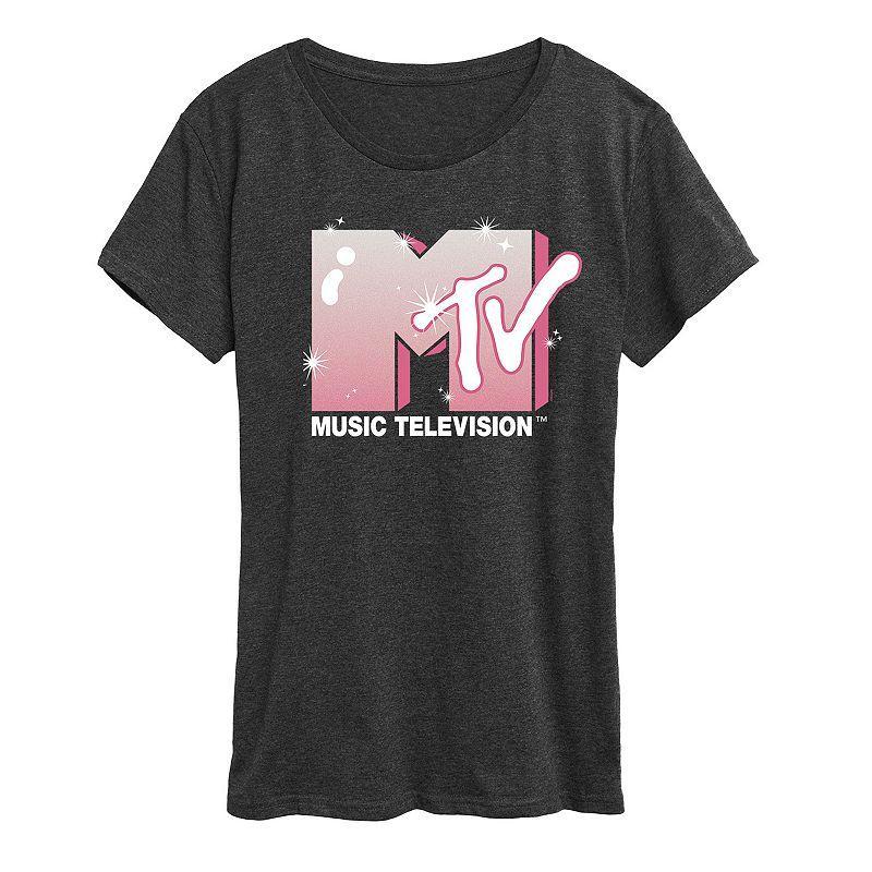 Womens MTV Glitter Logo Graphic Tee Dark Grey Product Image