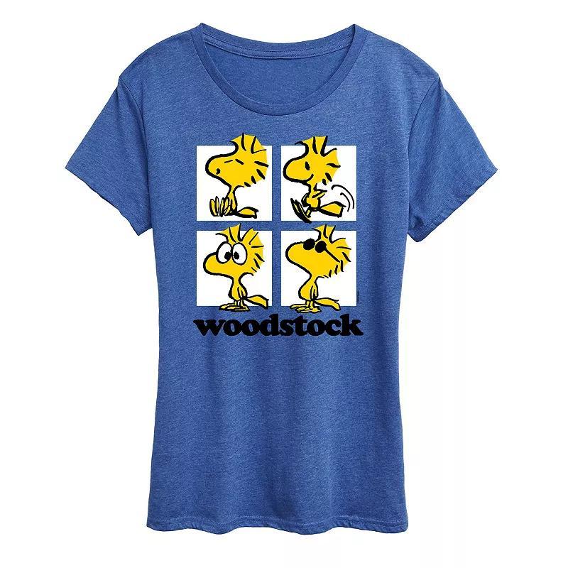 Womens Peanuts Woodstock Grid Graphic Tee Grey Royal Blue Product Image