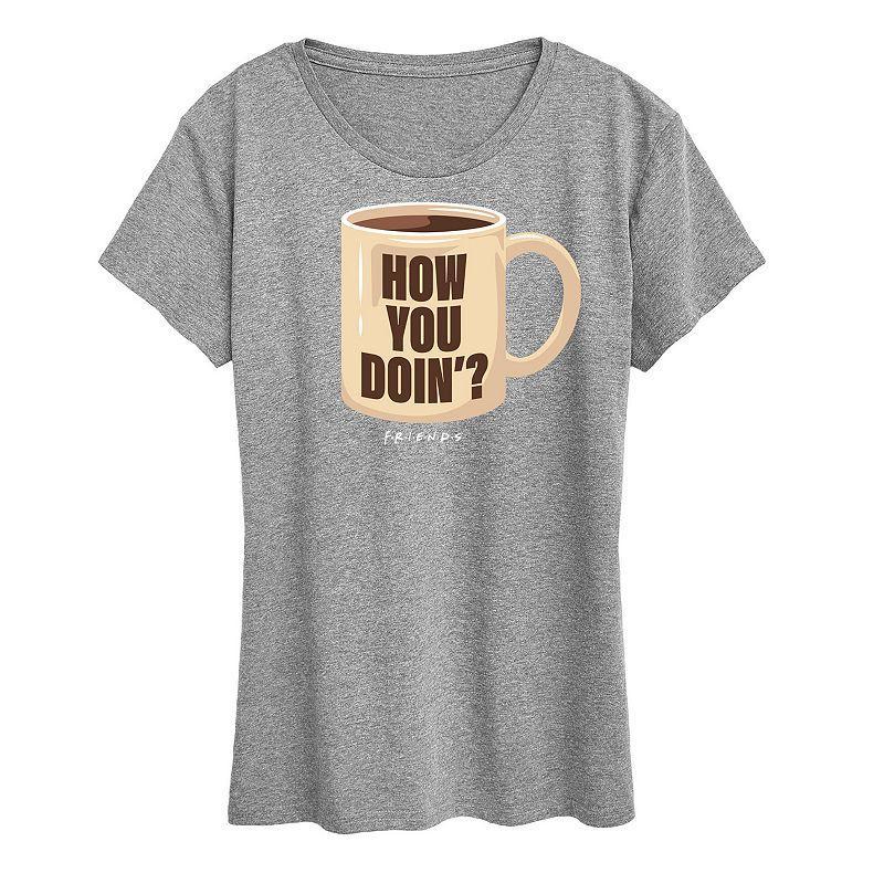 Womens Friends How You Doin Coffee Mug Graphic Tee, Girls Grey Blue Product Image