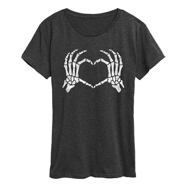 Womens Skeleton Hand Heart Graphic Tee Heather Grey Product Image