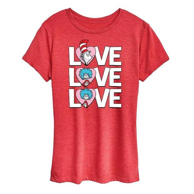 Womens Dr. Seuss Love Stacked Graphic Tee Grey Red Product Image