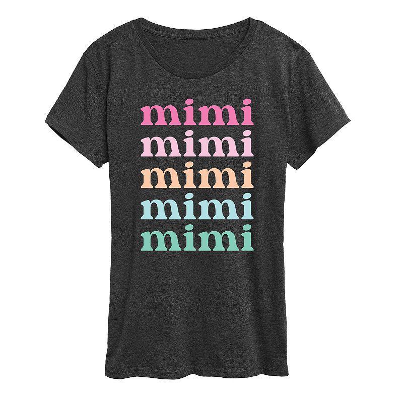 Womens Colorful Stacked Mimi Graphic Tee, Girls Heather Grey Product Image