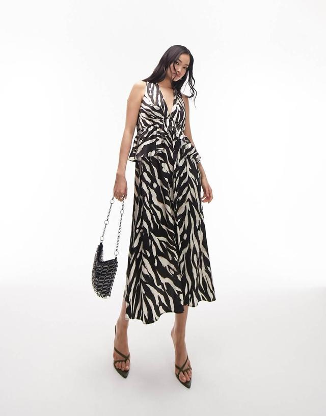 Topshop sleeveless riviera midi dress in mono zebra print Product Image