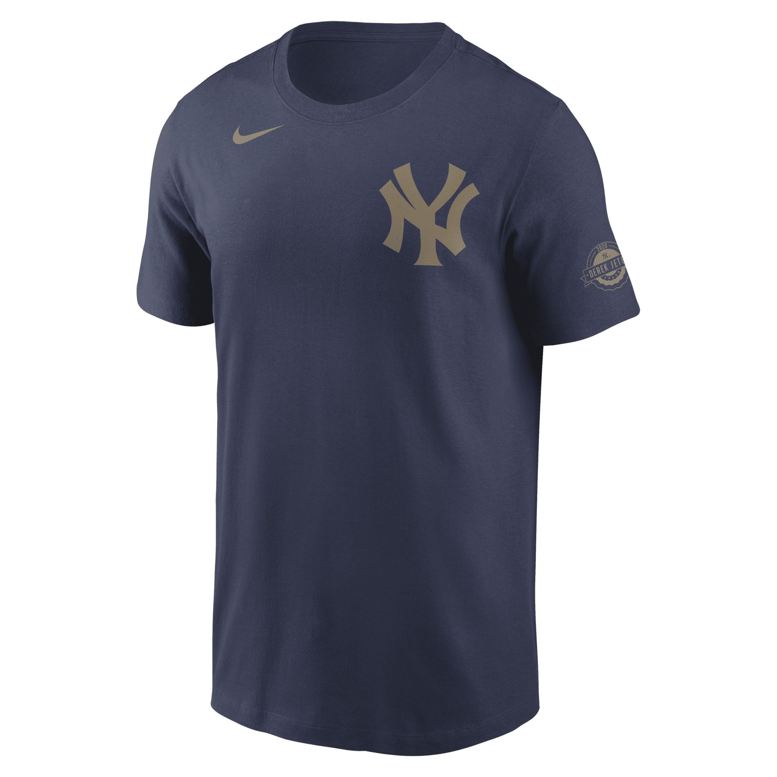 Mens Nike Derek Jeter New York Yankees Gold Name & Number T-Shirt Blue Product Image