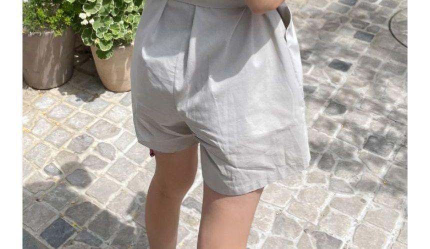 Short-Sleeve Square Neck Plain Romper Product Image