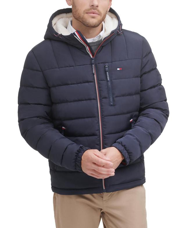 Tommy Hilfiger Mens Sherpa Lined Hooded Quilted Puffer Jacket Product Image