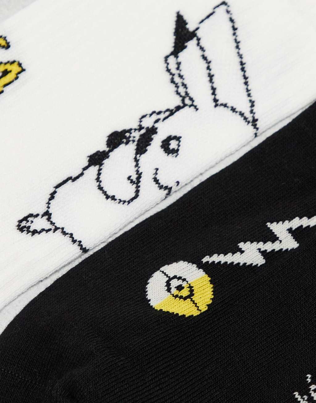 ASOS DESIGN 2 pack Pokémon socks with Pikachu character in black and white Product Image