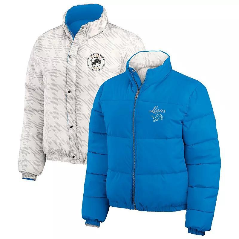 Womens WEAR by Erin Andrews /White Detroit Lions Reversible Cropped Full-Zip Puffer Jacket Product Image