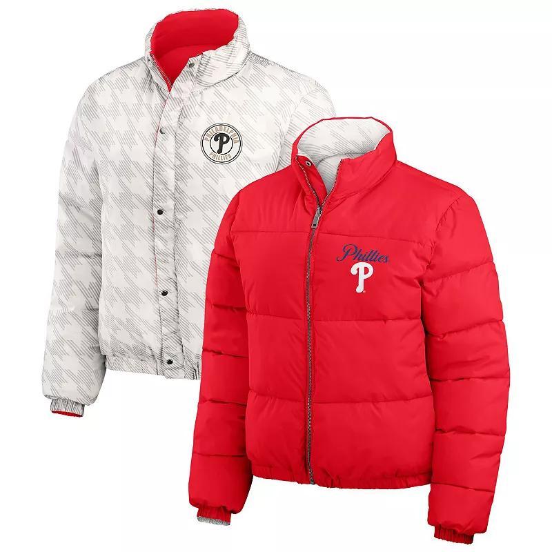 Womens WEAR by Erin Andrews /White Philadelphia Phillies Reversible Cropped Full-Zip Puffer Jacket Product Image