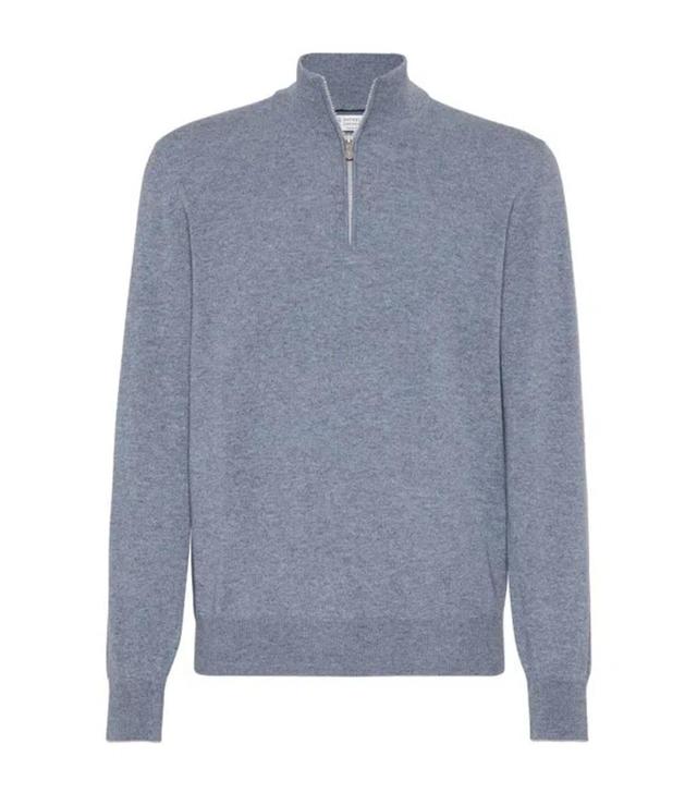 Men's Cashmere Quarter-zip Sweater In Light Blue Denim Product Image