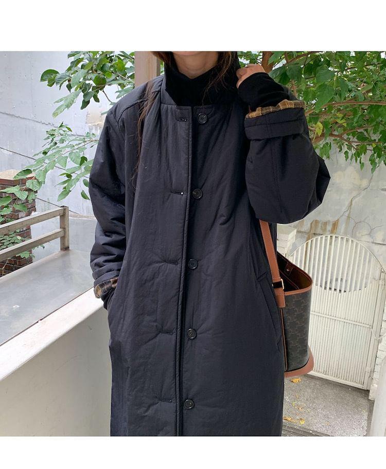 Collar Plain Padded Midi Single-Breasted Coat Product Image