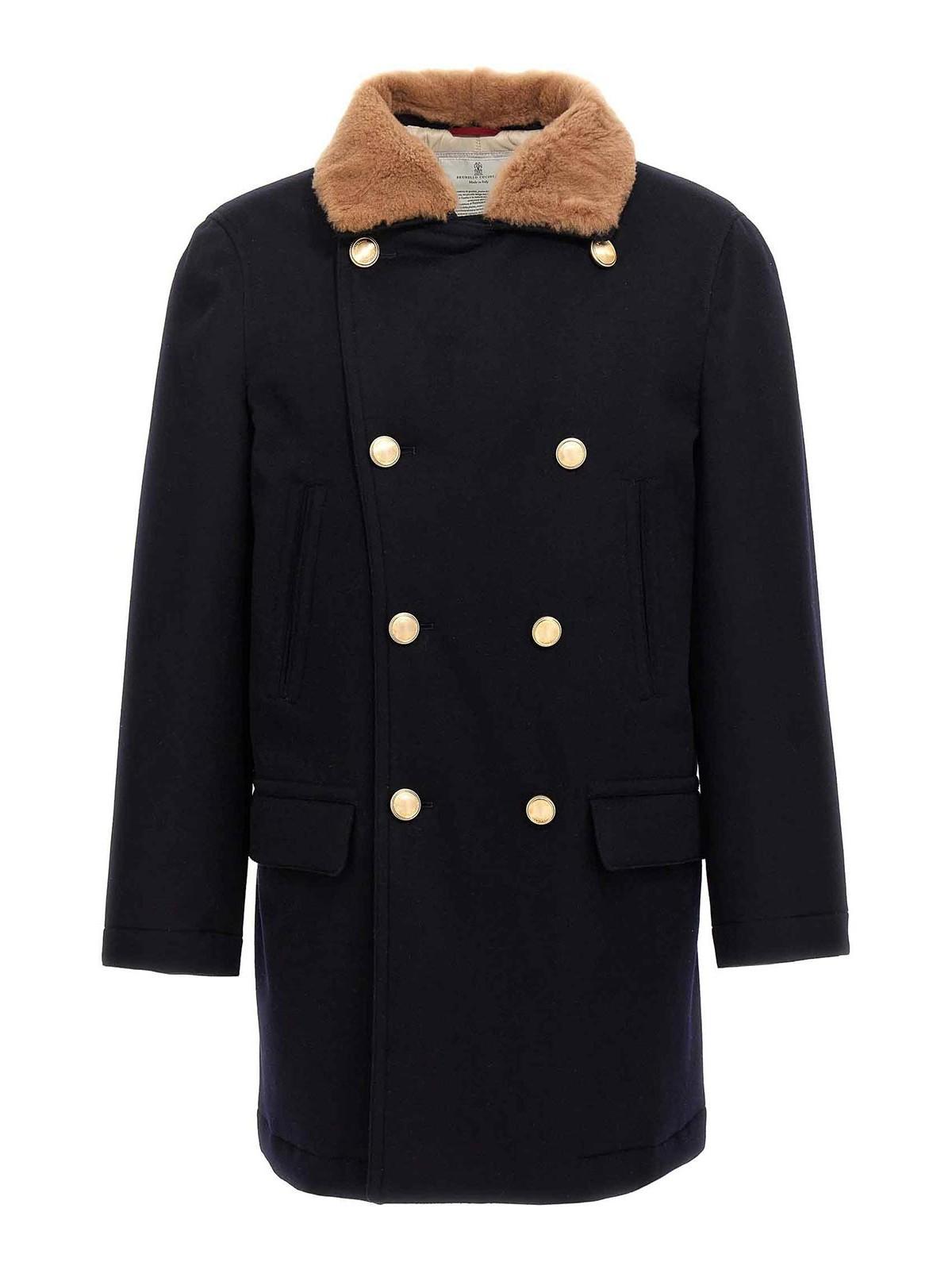 BRUNELLO CUCINELLI Cashmere Coat In Blue Product Image