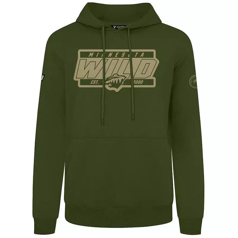 Mens Levelwear Olive Minnesota Wild Podium Pullover Hoodie Product Image