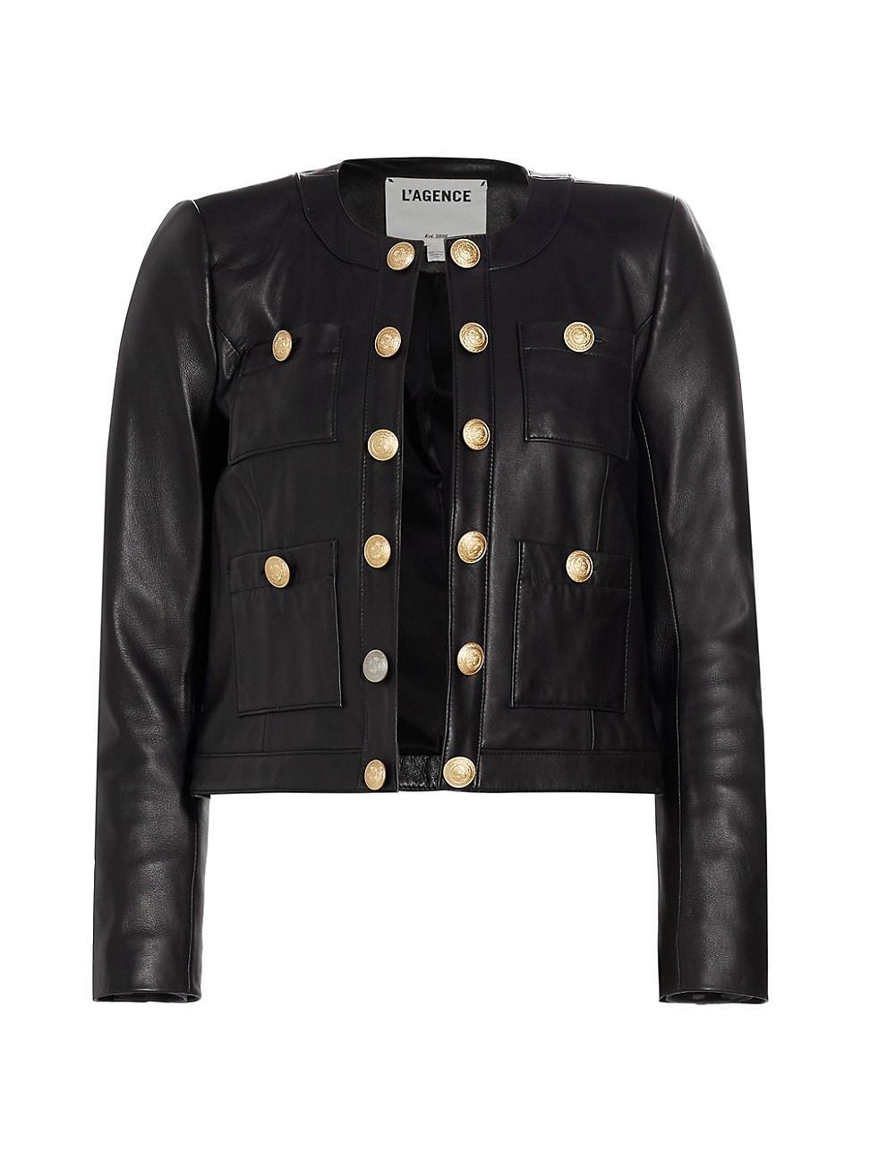 Womens Jayde Collarless Leather Jacket Product Image