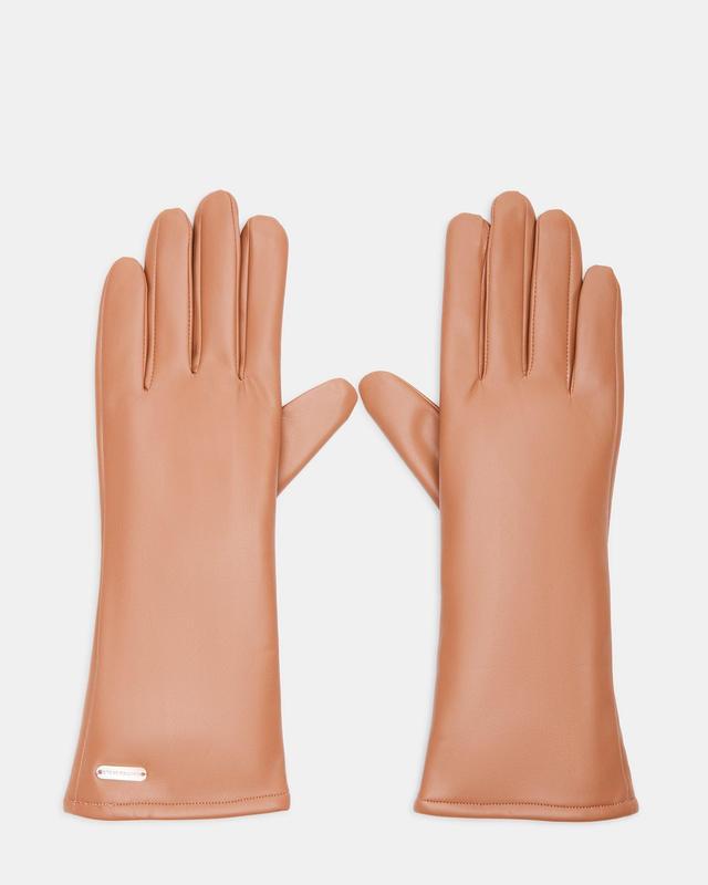 FAUX LEATHER FOREARM GLOVES TAN Female Product Image