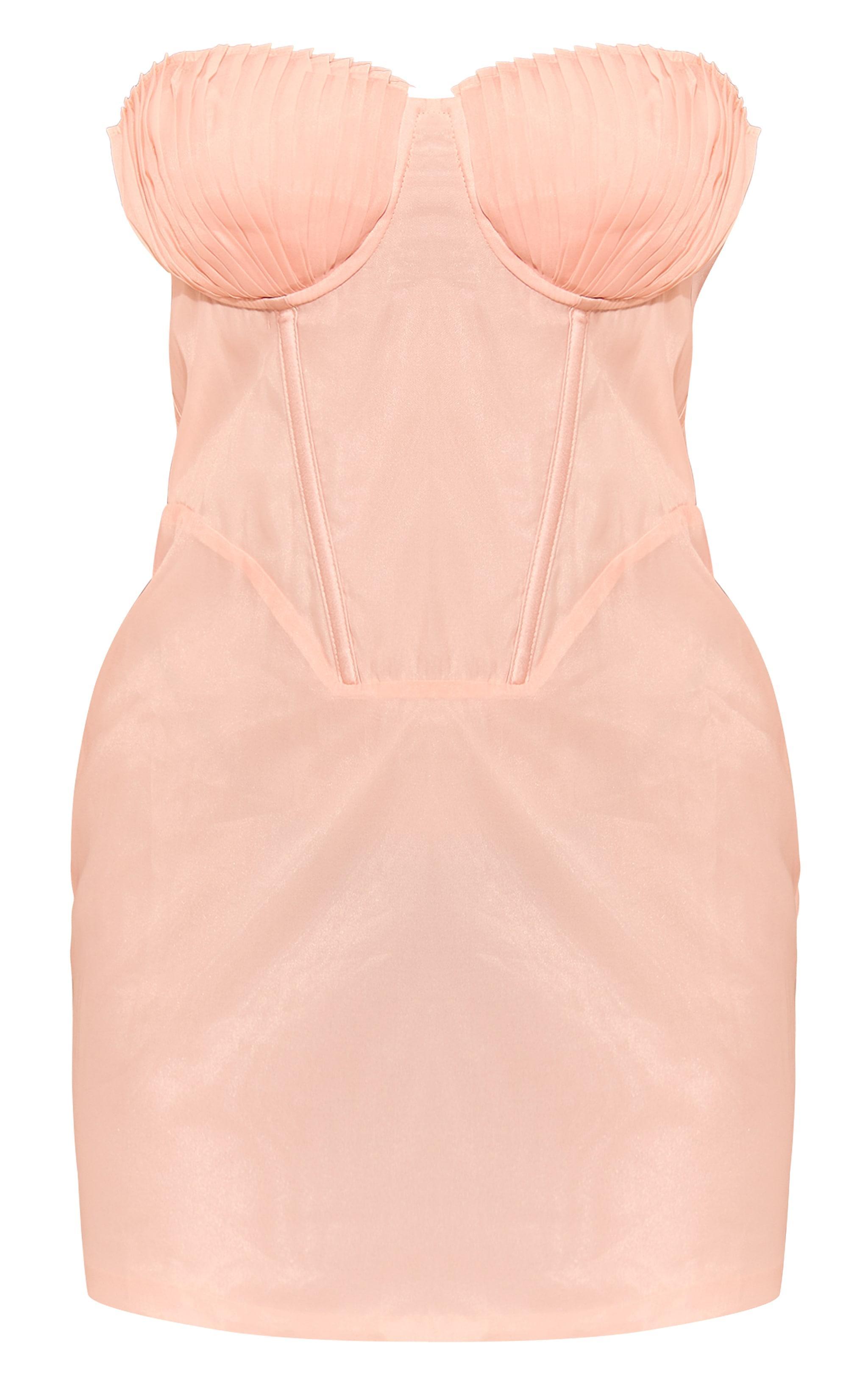 Pale Pink Satin Cupped Bandeau Corset Mini Dress Product Image