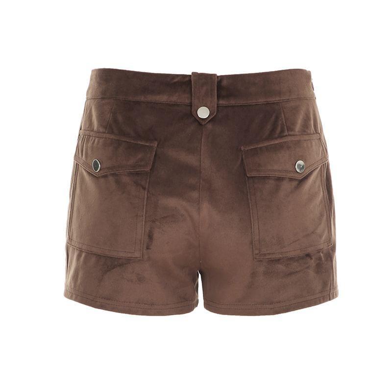 Low Waist Plain Suede Slim-Fit Mini Shorts Product Image