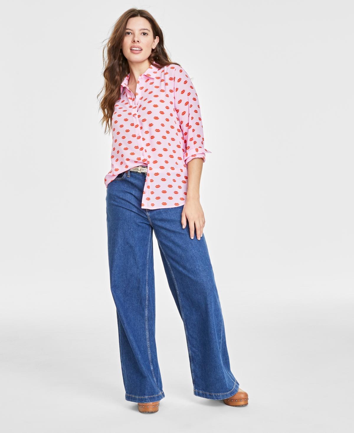 On 34th Womens Button-Front Crepe Shirt, Created for Macys Product Image