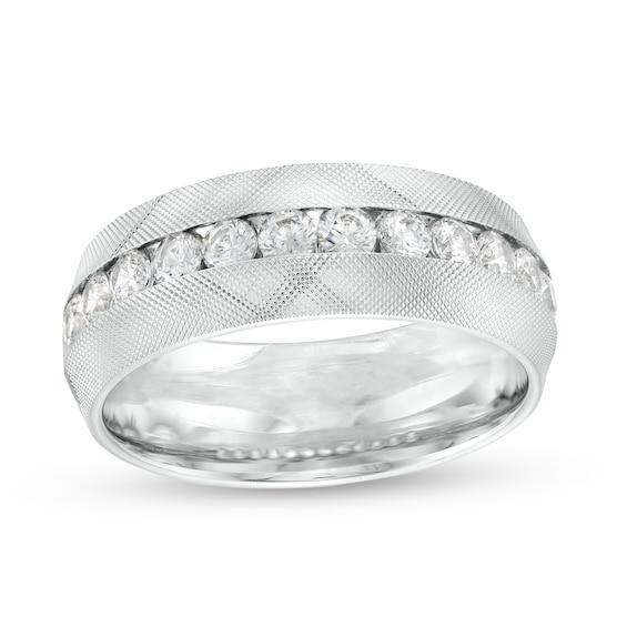 Men's 1 CT. T.w. Diamond Textured Wedding Band in 10K White Gold Product Image