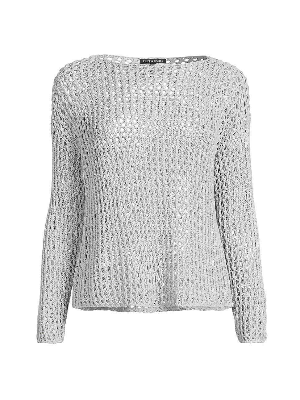 Womens Cotton Crochet Long-Sleeve Top Product Image