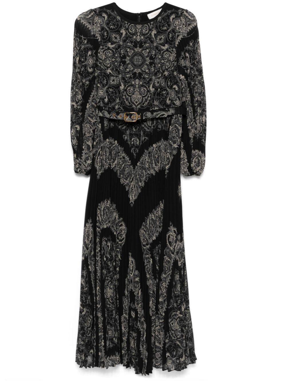 ZIMMERMANN Sunray Long Sleeve Pleated Georgette Dress In Black Product Image